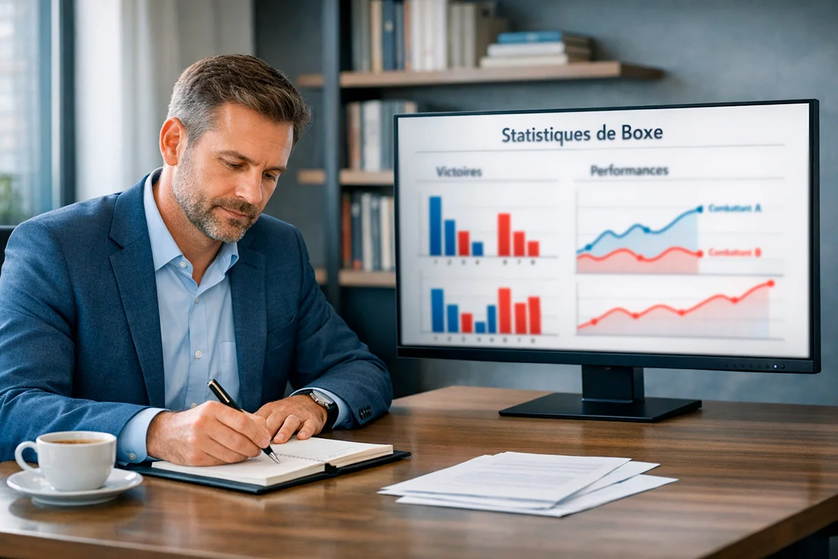 Analyste sportif étudiant des statistiques de boxe sur écran