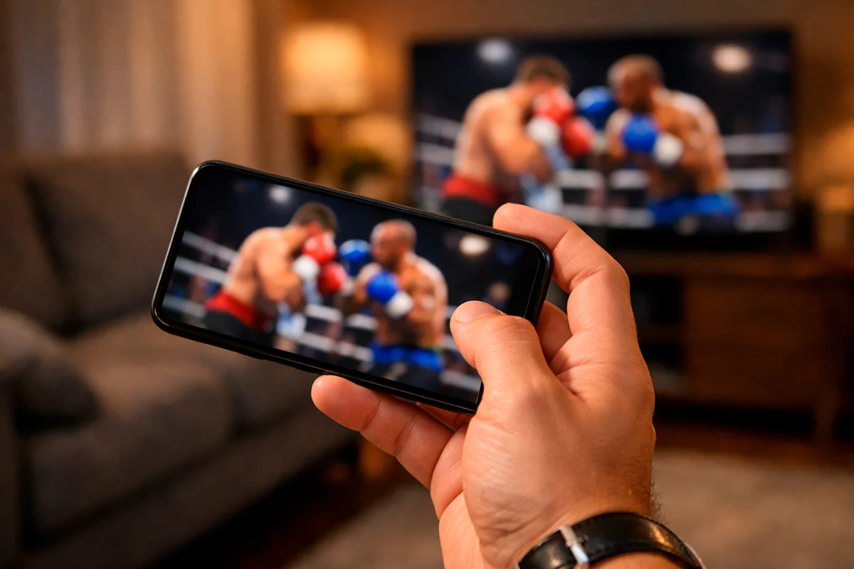 Application mobile de paris sportifs affichant un combat de boxe