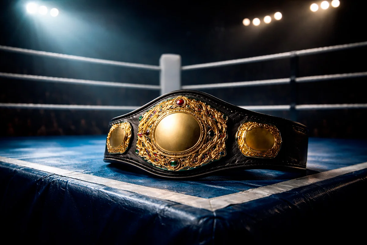 Ceinture de champion du monde de boxe sur un ring professionnel